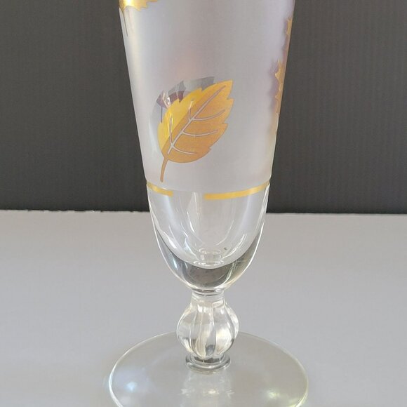 MCM Libbey Golden Foliage Pilsner Beer Glass Set of 2 Gold Leaves Frosted Glass - Picture 5 of 11